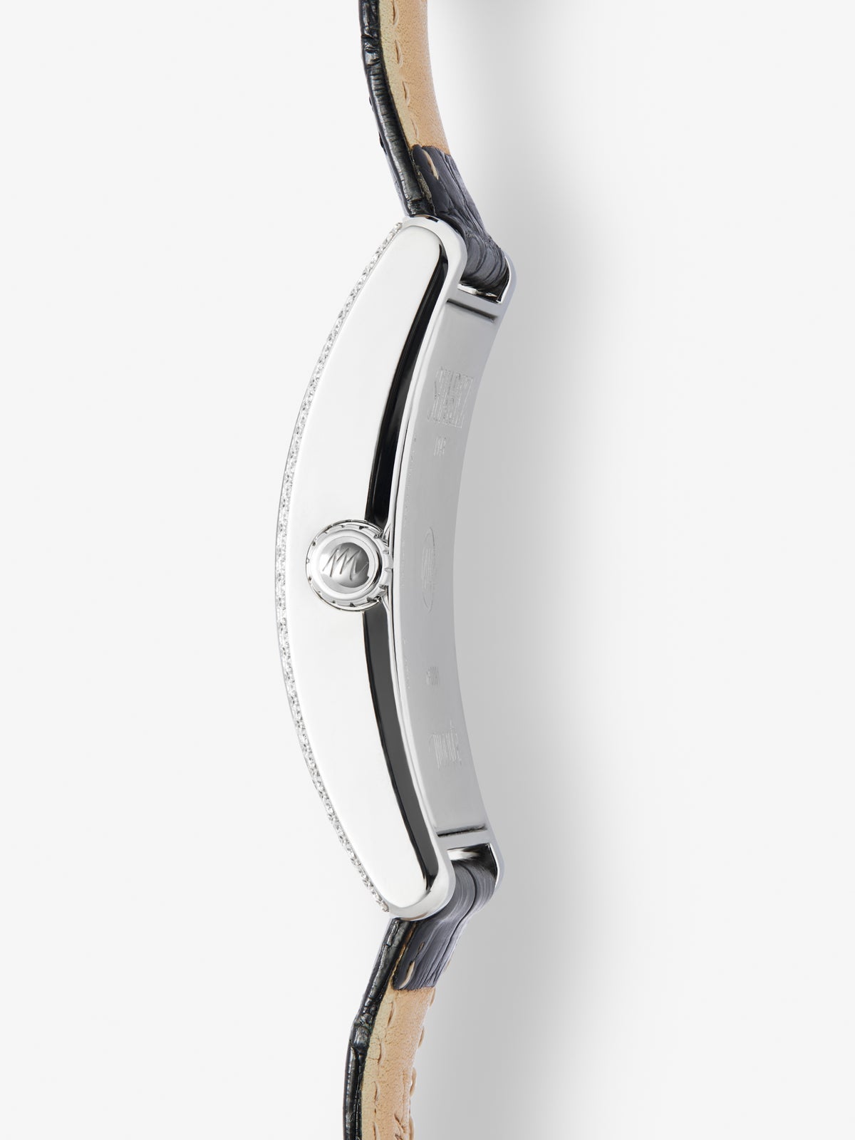 Reloj de acero inoxidable y pulsera de piel, con diamantes blancos en talla brillante, cristal de zafiro y movimiento de cuarzo