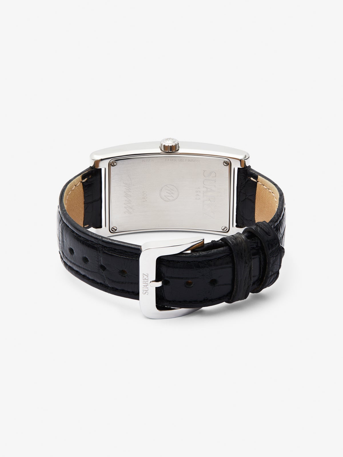Reloj de acero inoxidable y pulsera de piel, con diamantes blancos en talla brillante, cristal de zafiro y movimiento de cuarzo