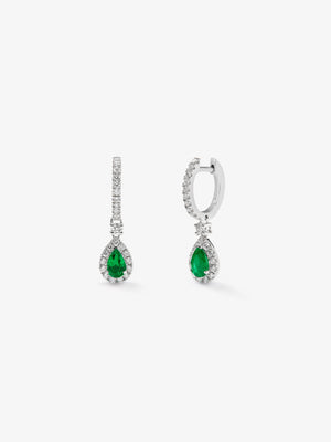 Pendientes de oro blanco de 18K con esmeralda