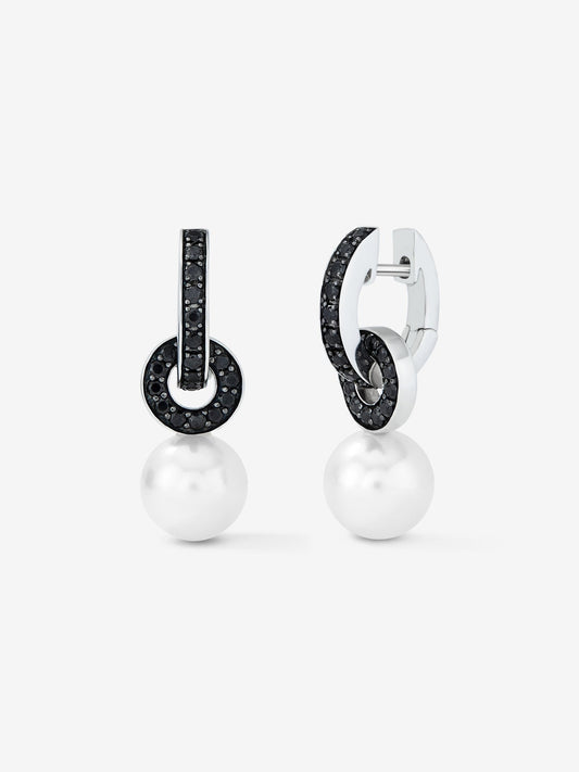 Pendiente de aro de plata 925 combinado con perla akoya de 8,5 mm y espinela