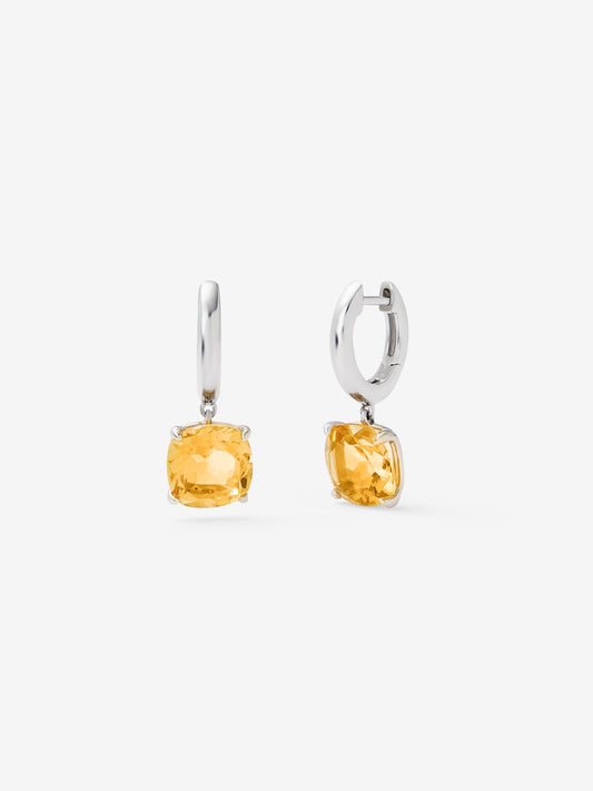 Pendientes de plata 925 con cuarzos citrinos en talla cushion