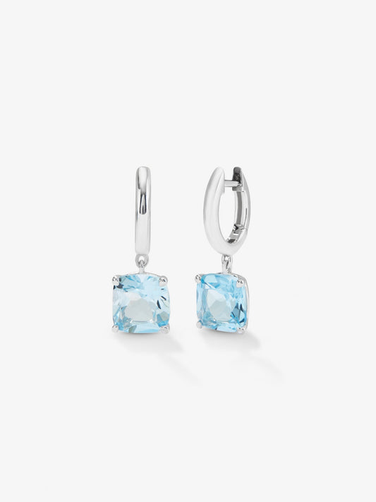 Pendientes de plata 925 con 2 topacios azul sky en talla cushion