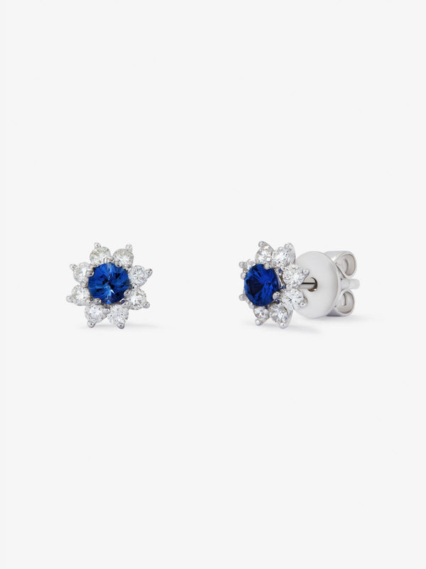 Pendientes de oro blanco de 18K con zafiro