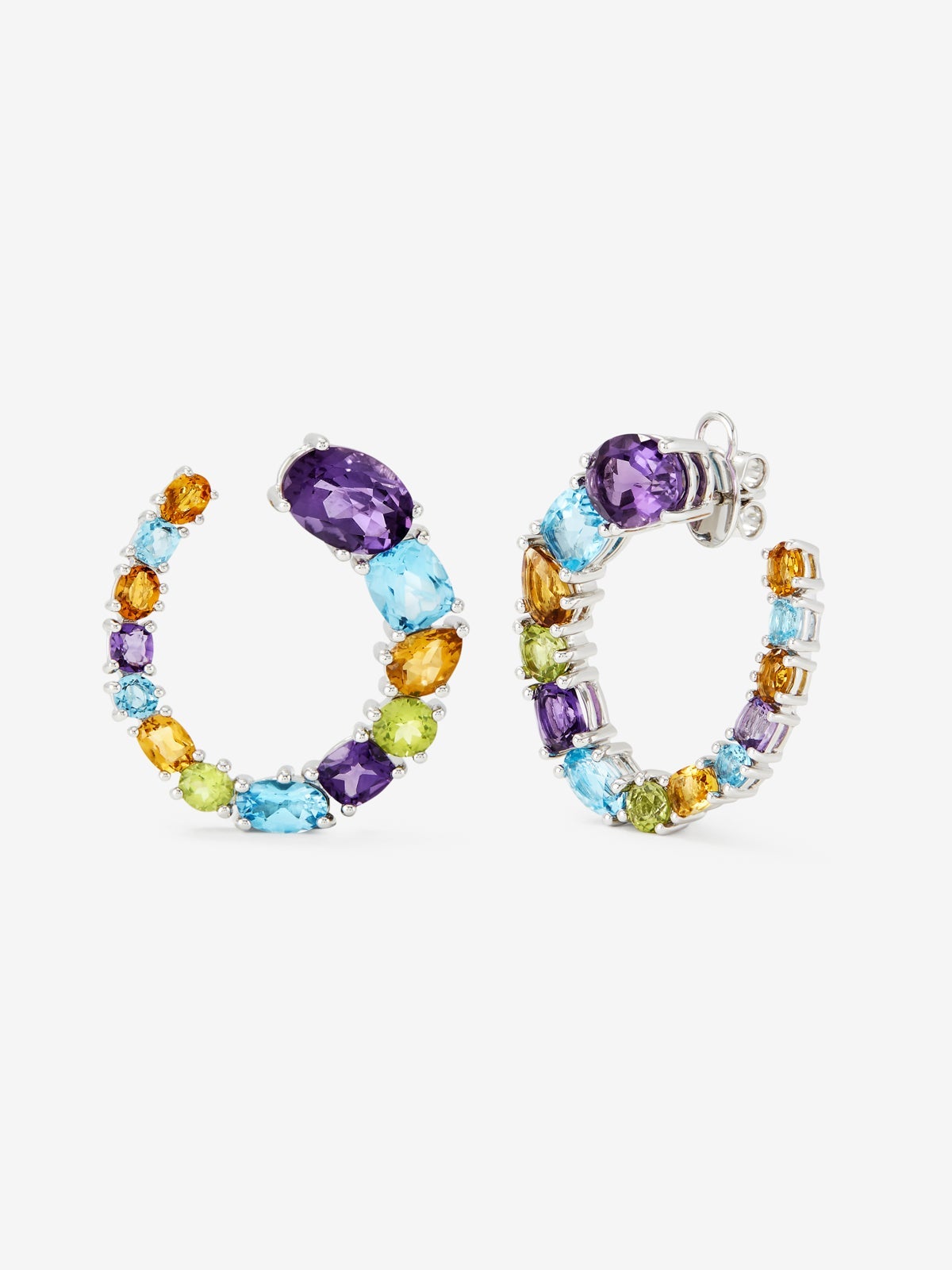 Pendientes de plata 925 con amatistas moradas, peridotos verdes, topacios azul swiss y cuarzos citrinos
