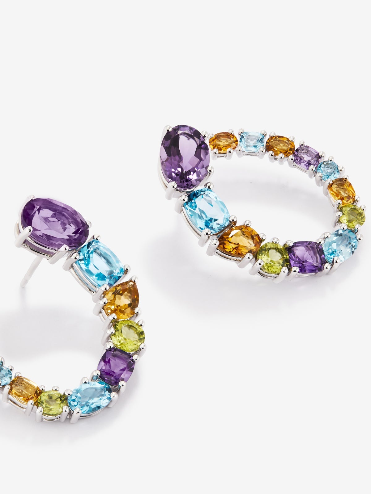 Pendientes de plata 925 con amatistas moradas, peridotos verdes, topacios azul swiss y cuarzos citrinos