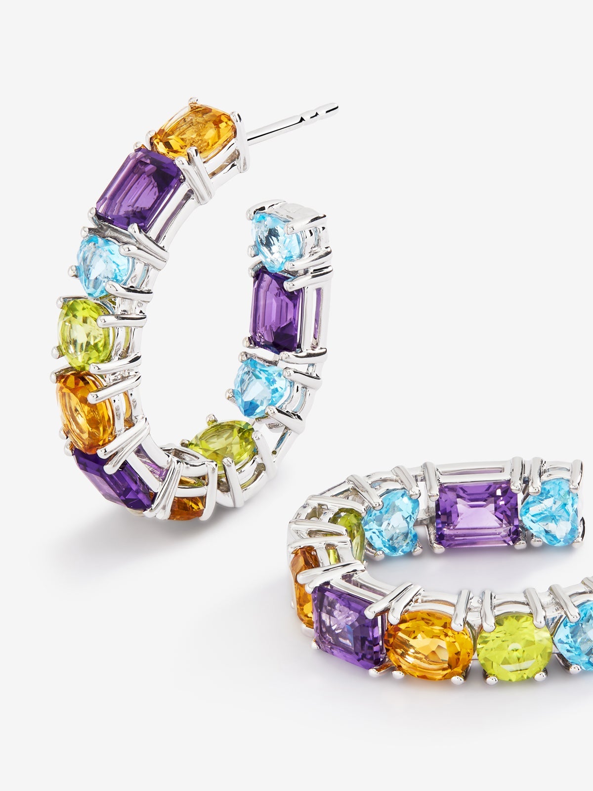 Pendientes aro de plata 925 con gemas multicolor