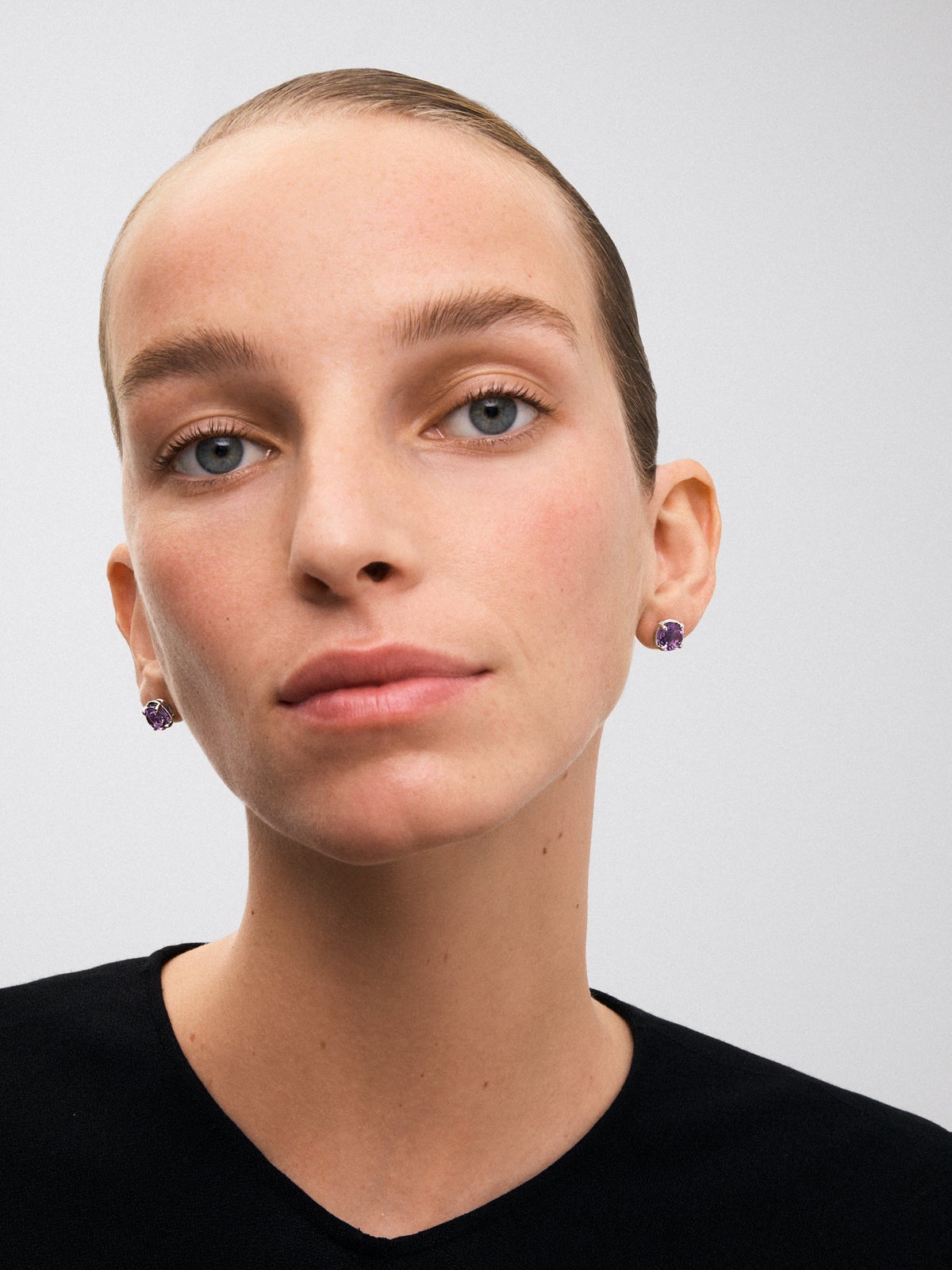 Pendientes de plata 925 con 2 amatistas moradas en talla brillante