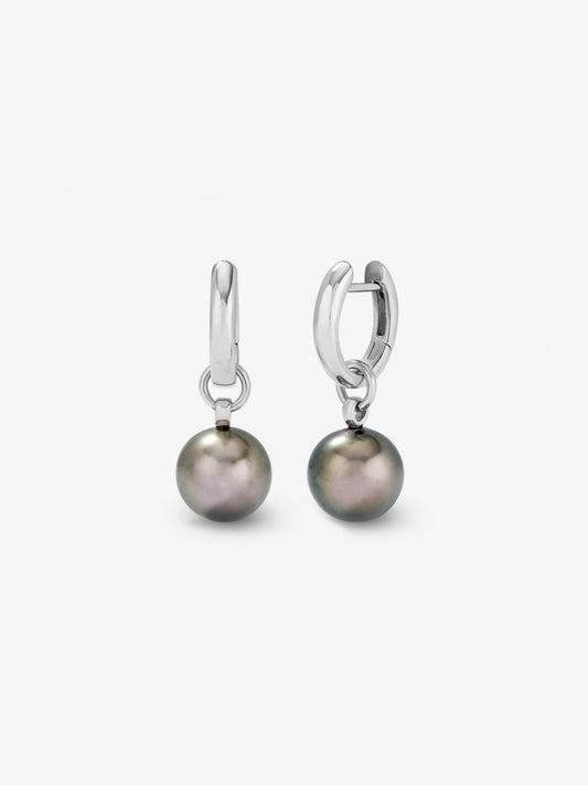 Pendientes de aro de plata 925 con 2 perlas de Tahití de 9mm