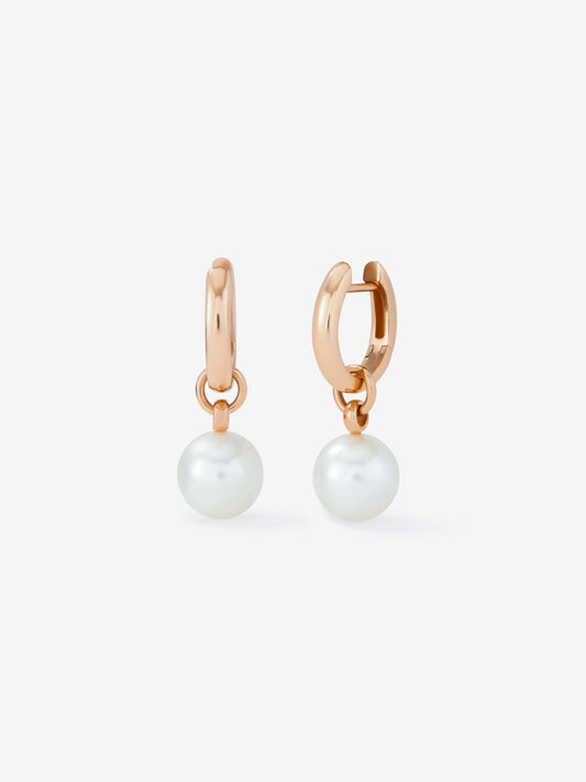 Pendiente de aro de oro rosa de 18k con colgante de perla akoya de 8,5