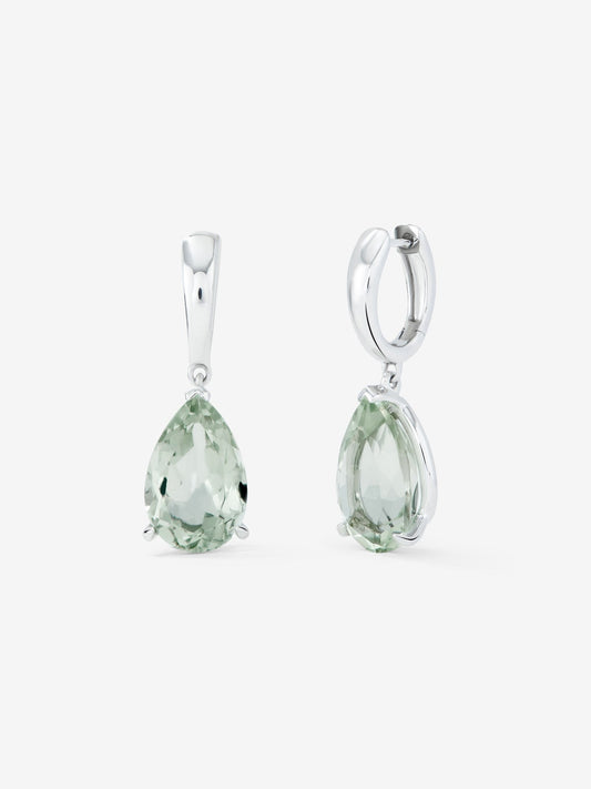 Pendientes aro de plata 925 con amatista verde colgante