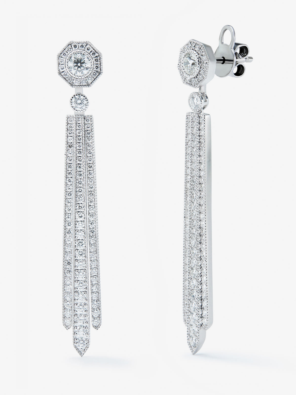 Pendientes desmontables de oro blanco de 18K con diamantes blancos en talla brillante de 1,5 cts