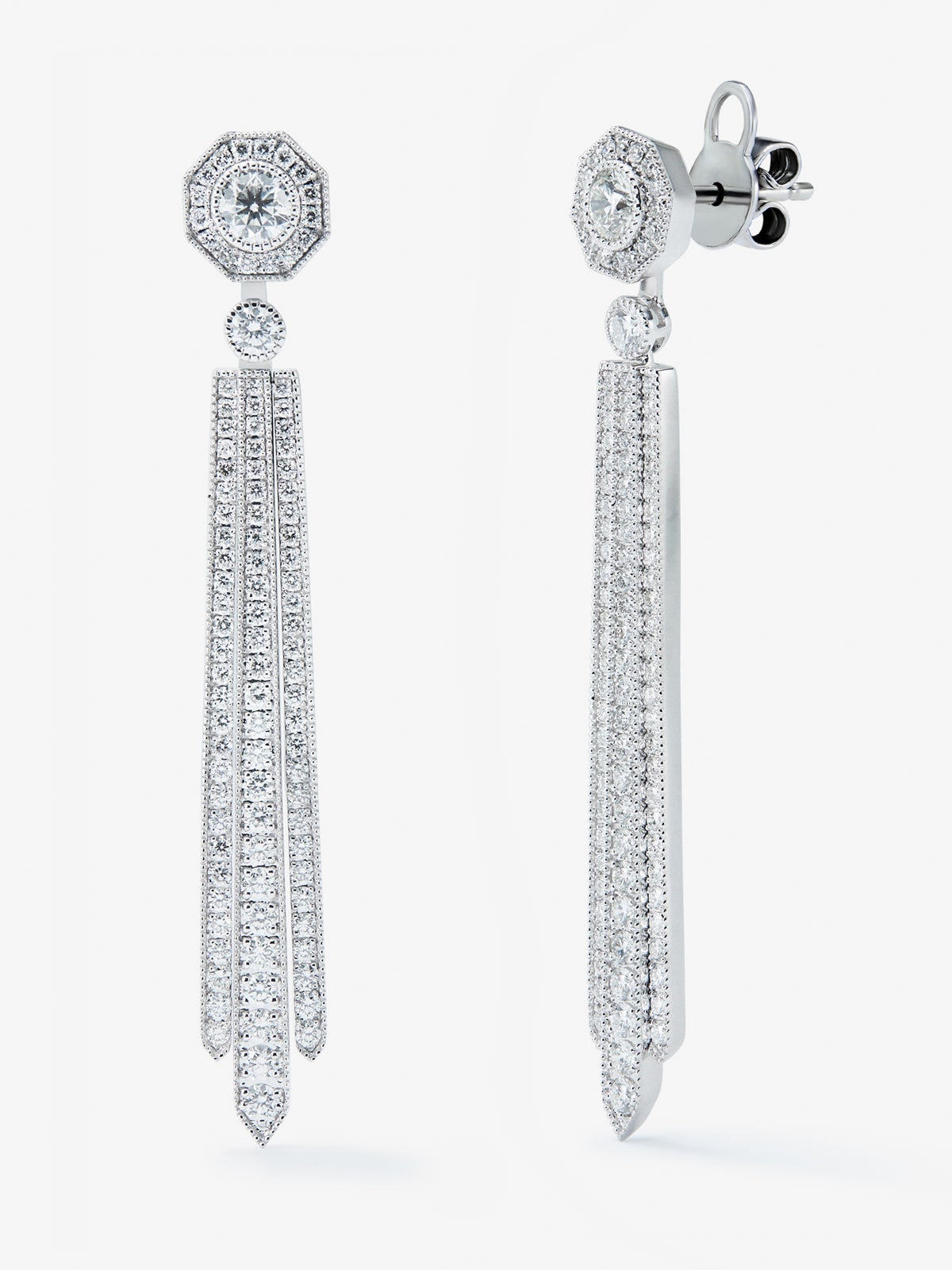 Pendientes desmontables de oro blanco de 18K con diamantes blancos en talla brillante de 1,88 cts