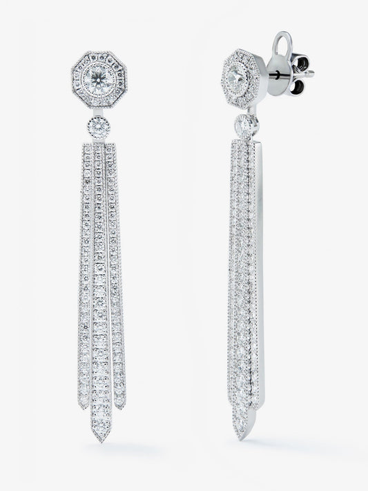 Pendientes desmontables de oro blanco de 18K con diamantes blancos en talla brillante de 1,88 cts