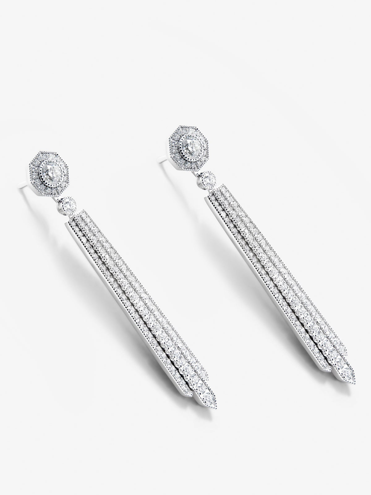 Pendientes desmontables de oro blanco de 18K con diamantes blancos en talla brillante de 1,5 cts