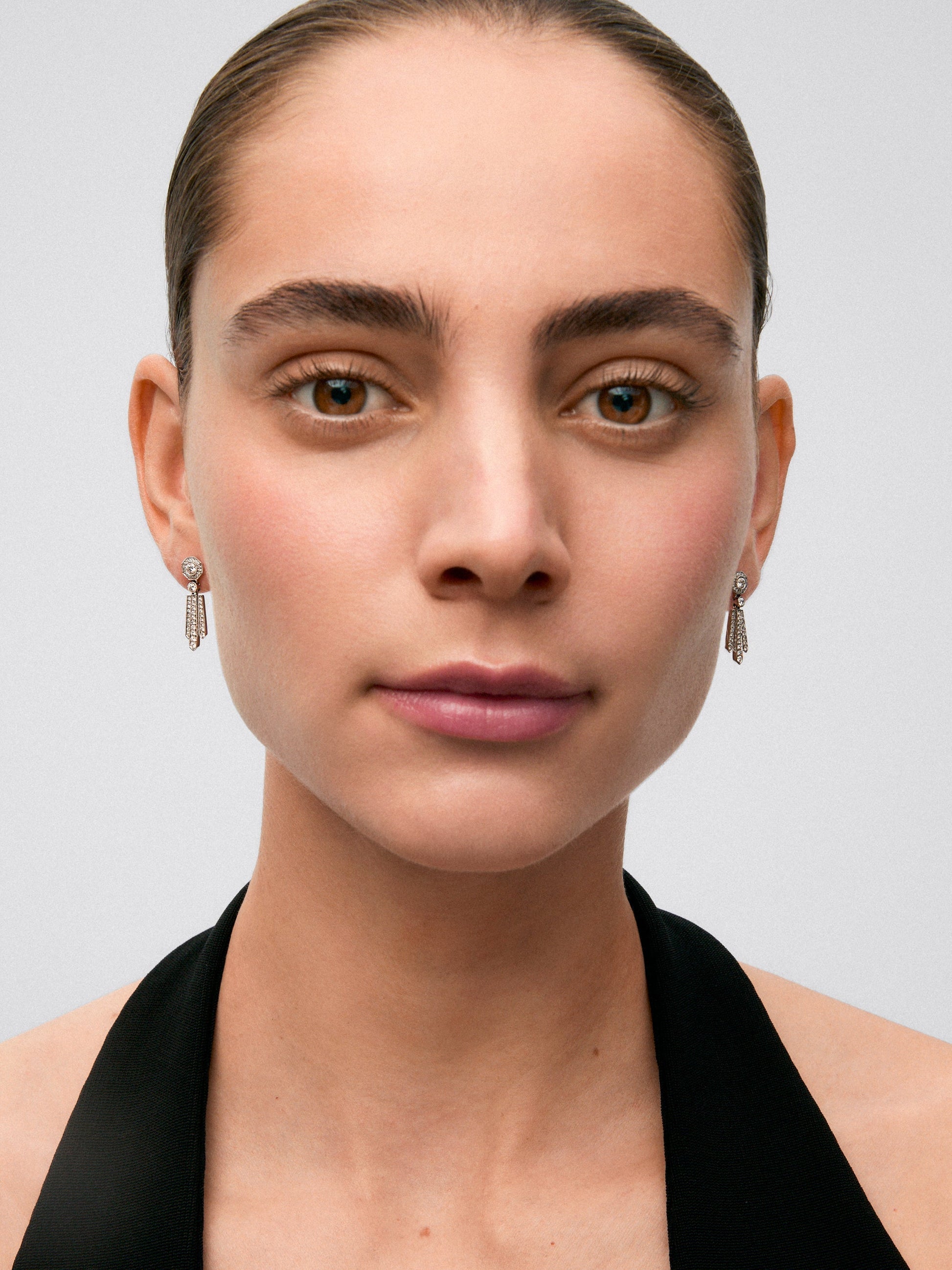 Pendientes desmontables de oro blanco de 18K con diamantes blancos en talla brillante de 0,2 cts