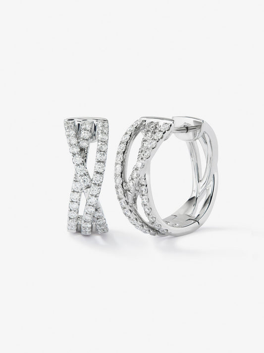 Pendientes de aro múltiple de oro blanco de 18K con 68 diamantes en talla brillante con un total de 0,74 cts