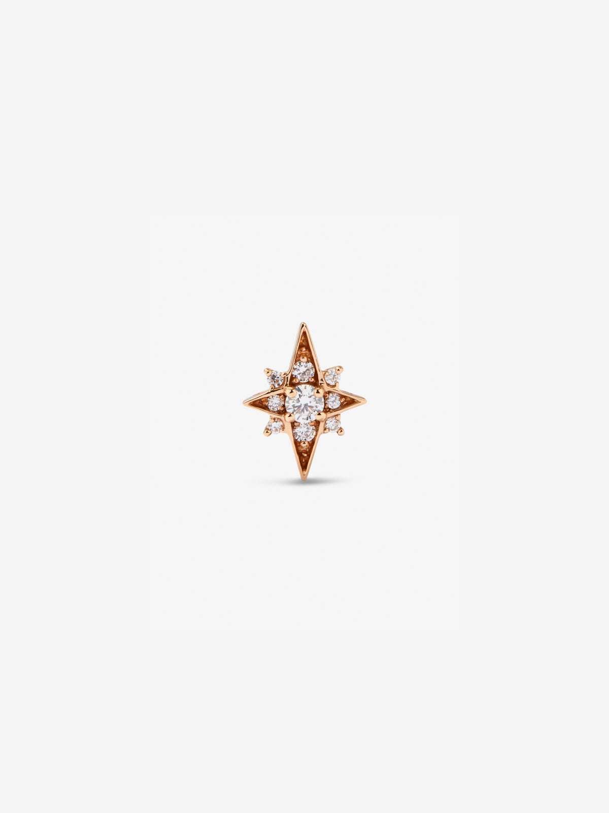 Pendiente individual de oro rosa de 18K con 9 diamantes en talla brillante con un total de 0,09 con forma de estrella