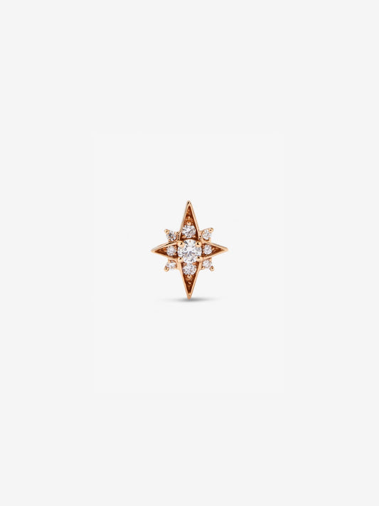 Pendiente individual de oro rosa de 18K con 9 diamantes en talla brillante con un total de 0,09 con forma de estrella