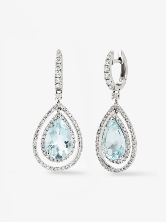 Pendientes de oro blanco de 18K con aguamarinas en talla pera de 5,13 cts y diamantes en talla brillante de 1,07 cts
