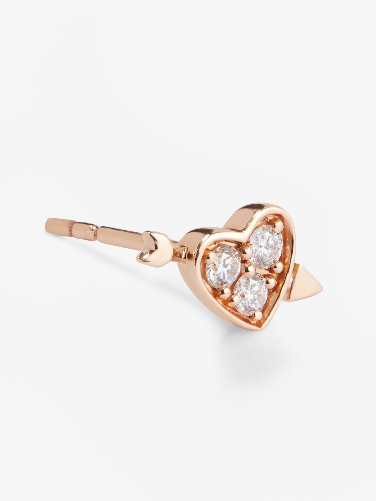 Pendiente individual de oro rosa de 18K con 3 diamantes en talla brillante con un total de 0,07 cts y forma de corazón