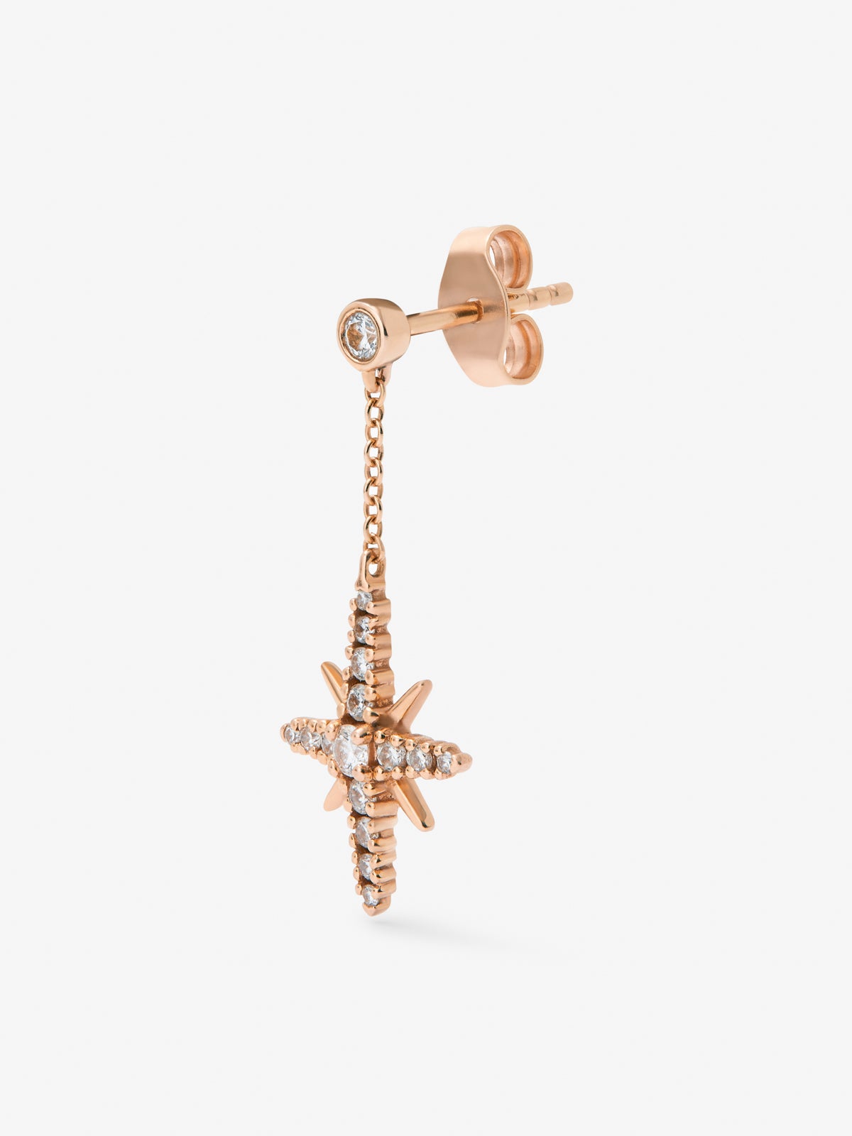 Pendiente individual de oro rosa de 18kt con diamantes