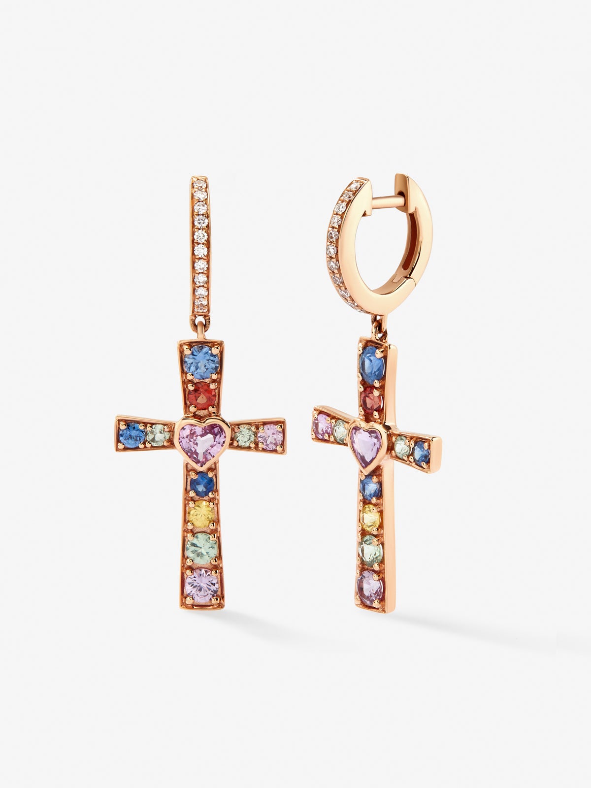 Pendientes de oro rosa de 18kt con zafiros multicolor