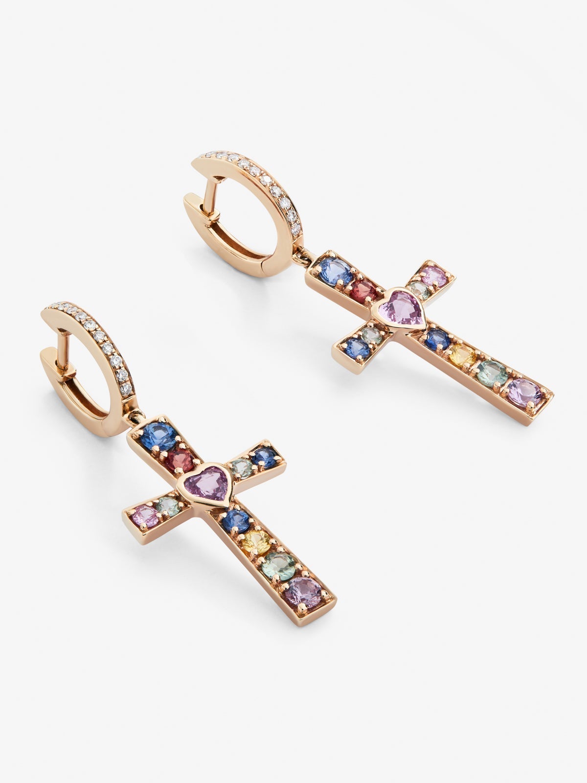 Pendientes de oro rosa de 18kt con zafiros multicolor