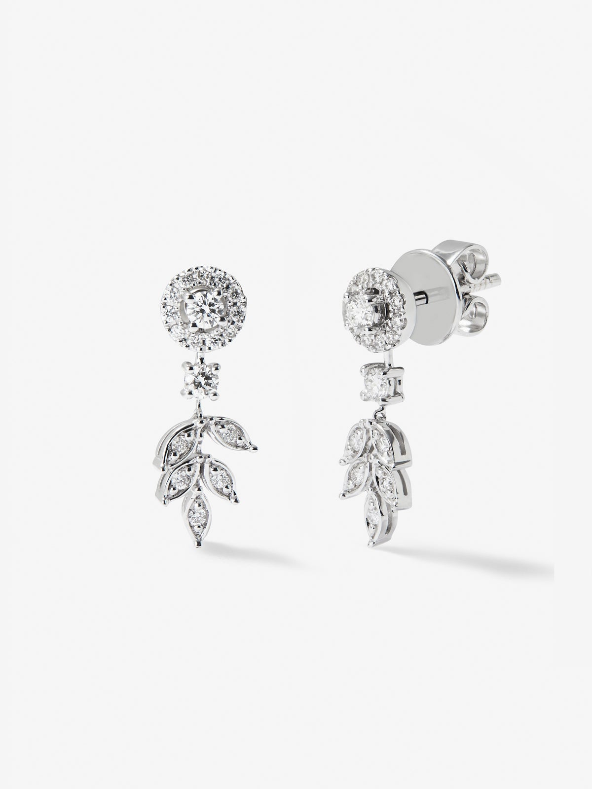 Pendientes desmontables de oro blanco de 18K con diamantes blancos en talla brillante y baguette de 1,31 cts