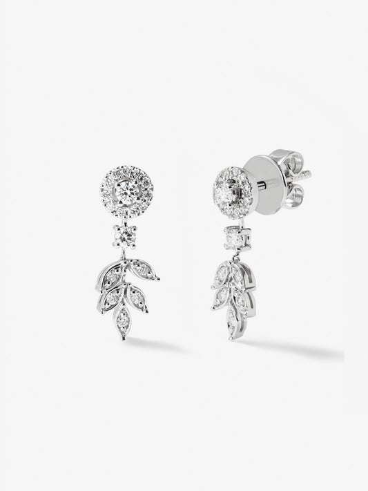 Pendientes desmontables de oro blanco de 18K con diamantes blancos en talla brillante y baguette de 1,31 cts