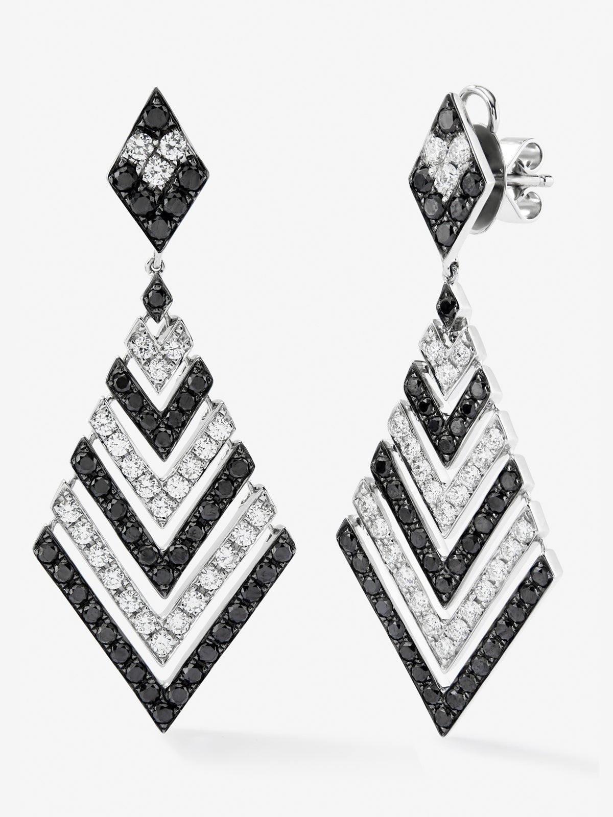 Pendientes colgantes de oro blanco 18K con diamantes blancos y diamantes negros