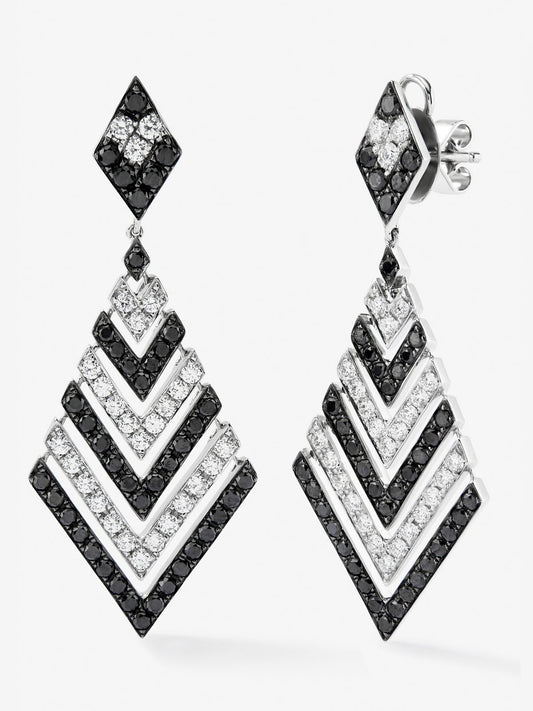 Pendientes colgantes de oro blanco 18K con diamantes blancos y diamantes negros