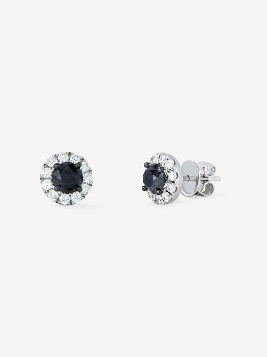 Pendientes orla de oro blanco de 18K con diamante negro y diamante blanco