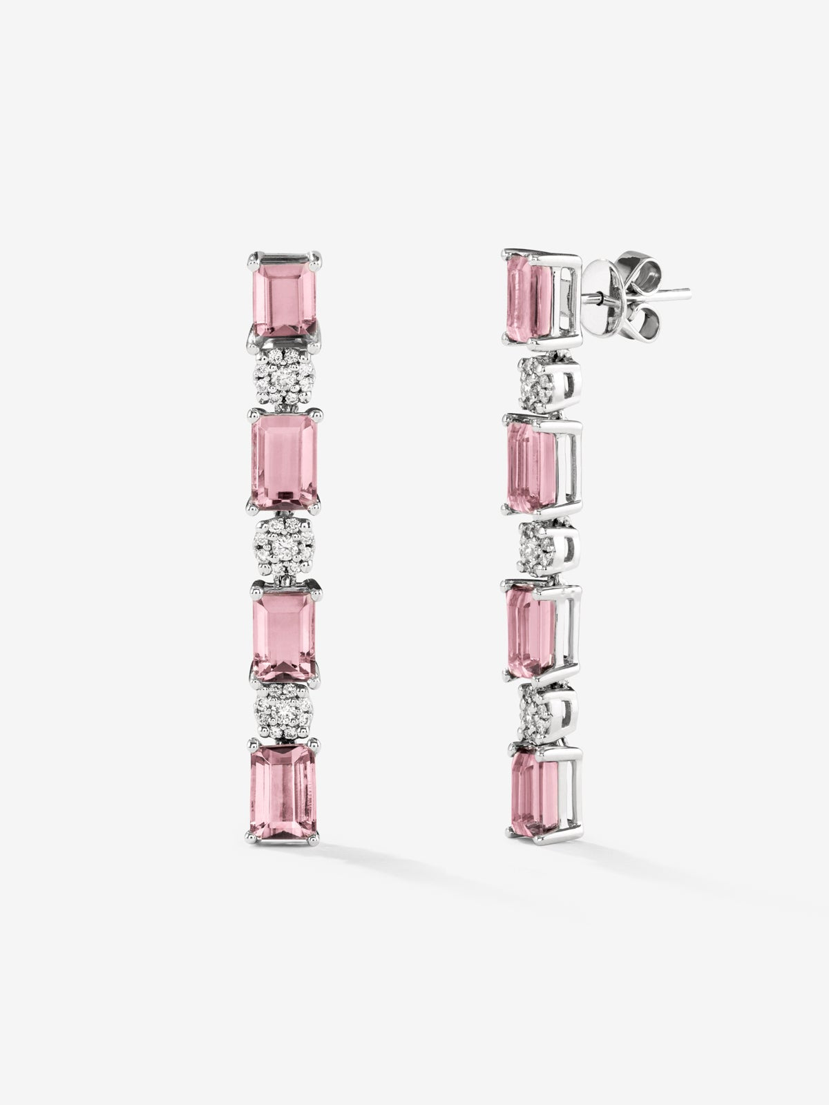 18kt white gold earrings diamonds and pink turmalines
