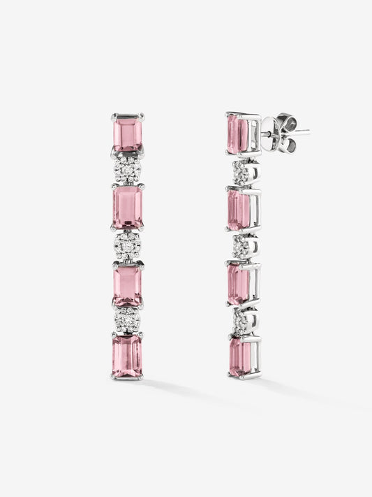 Pendientes de oro blanco de 18kt con turmalinas rosas y diamantes