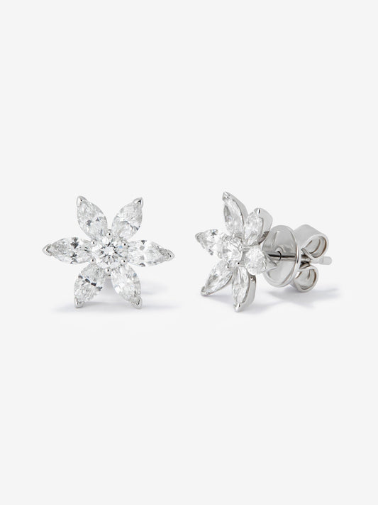 Pendientes flor de oro blanco de 18K con diamantes
