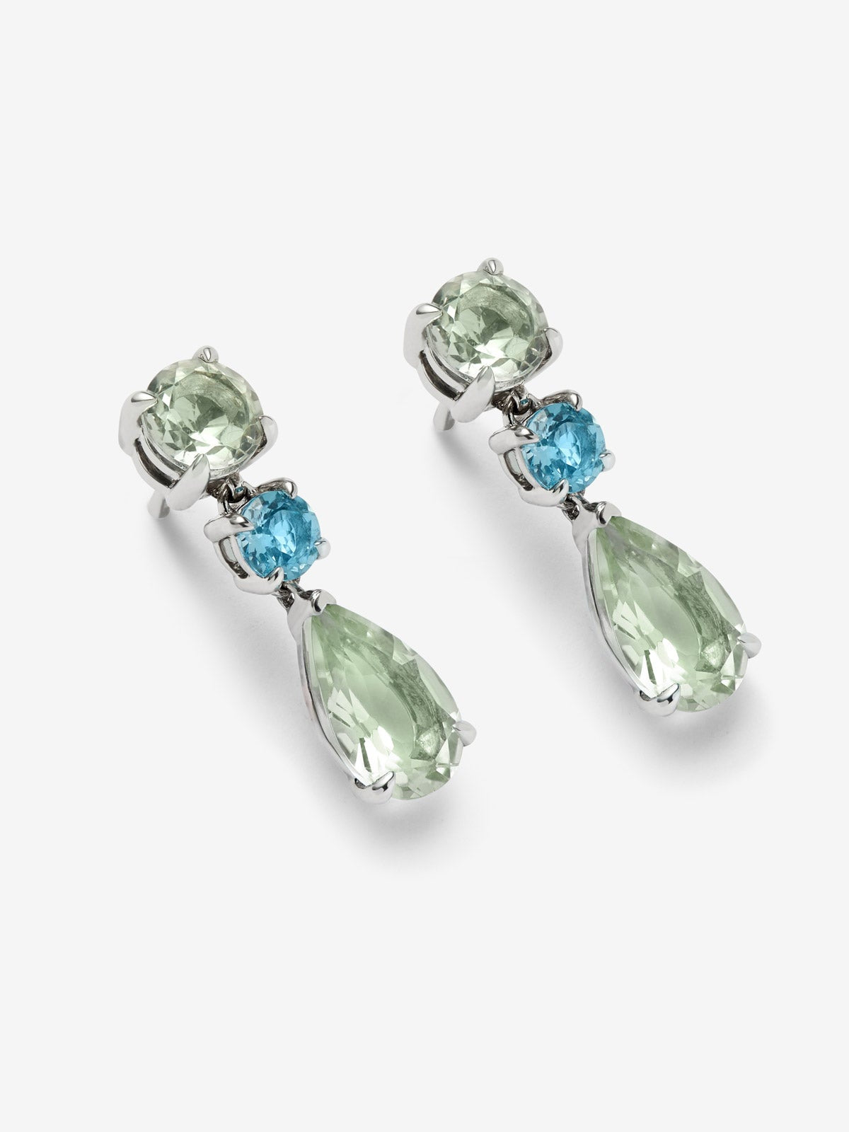 Pendientes de plata con amatista verde brillante y topacio azul swiss