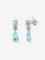 Pendientes de plata 925 con topacios azul sky en talla pera de 3,4 cts, topacios azul swiss en talla brillante de 0,57 cts y amatistas verdes en talla brillante de 1,2 cts
