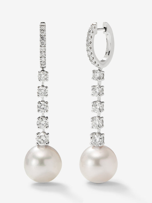 Pendientes de oro blanco de 18K con diamantes en talla brillante de 0,4 cts y perlas australianas de 10,5 mm
