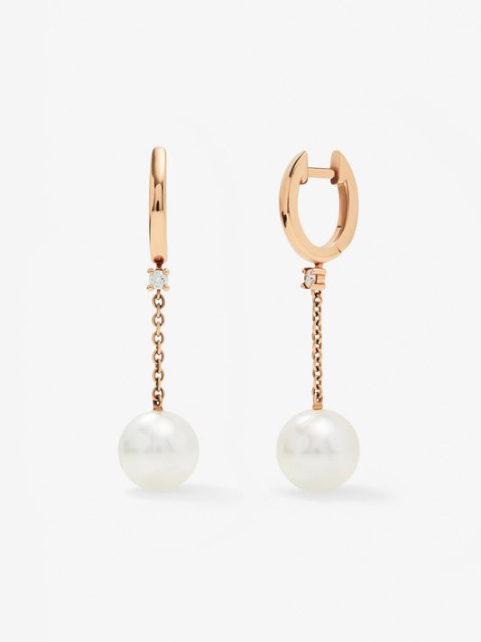 Pendientes de cadena de oro rosa de 18kt con perlas australianas y diamantes
