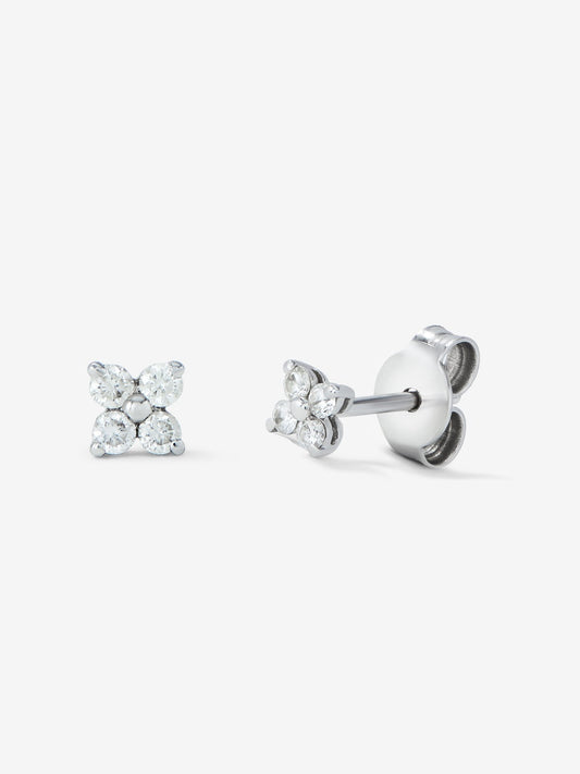 Pendientes flor de oro blanco de 18K con diamantes