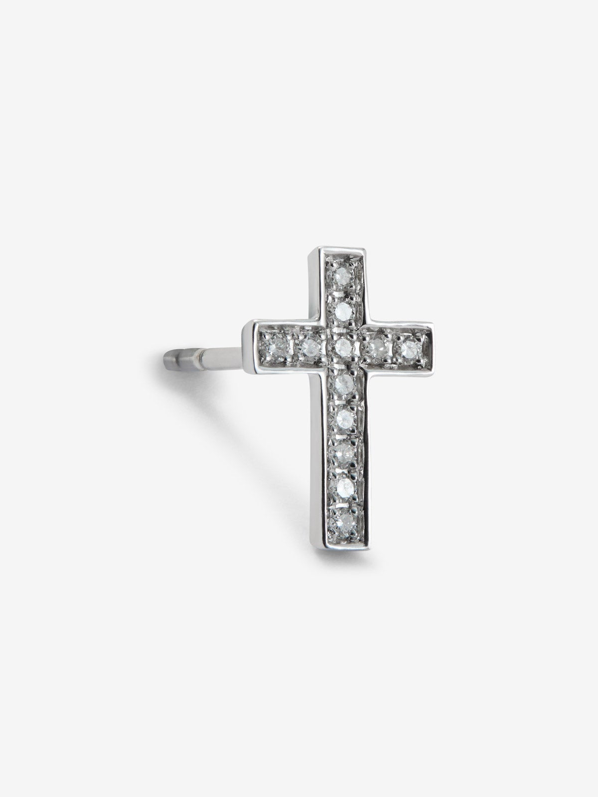 Pendiente individual cruz de oro blanco de 18K con 12 diamantes en talla brillante con un total de 0,04 cts