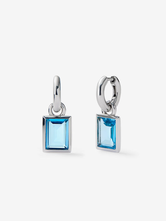 Pendientes de aro de plata 925 con topacios azul swiss en talla baguette con un total de 7 cts