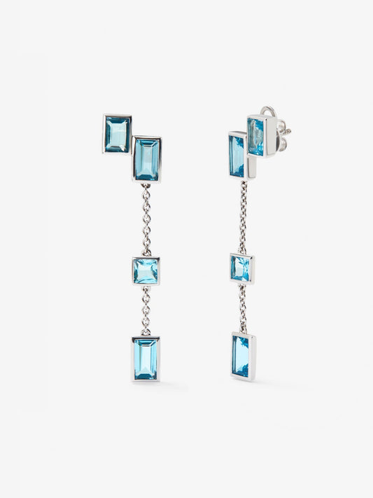 Pendientes largos de plata 925 con topacios azul London en talla baguette con un total de 7,2 cts