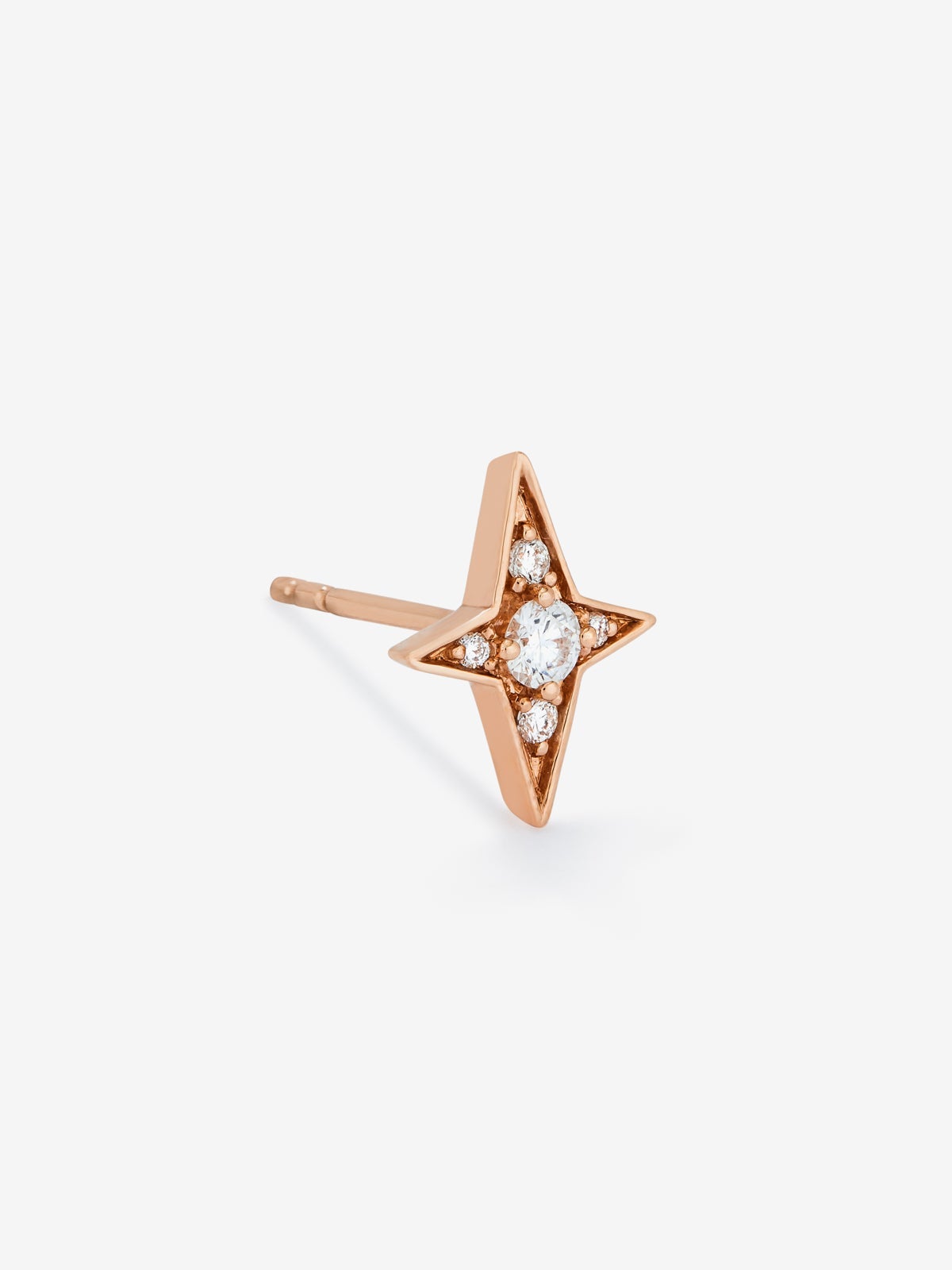Pendiente individual estrella de oro rosa de 18K con diamantes