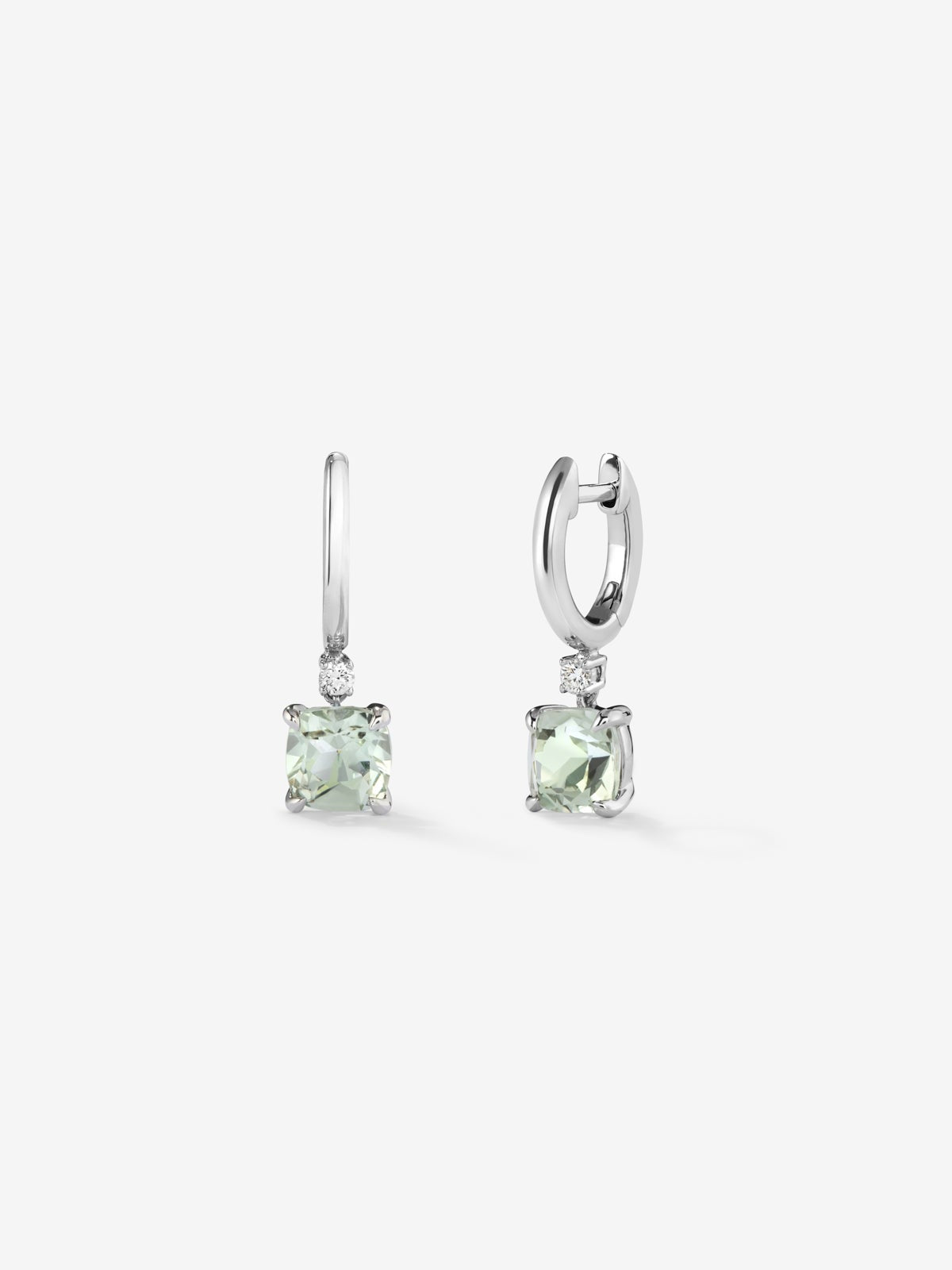 Pendientes aro de plata 925 con amatista verde colgante