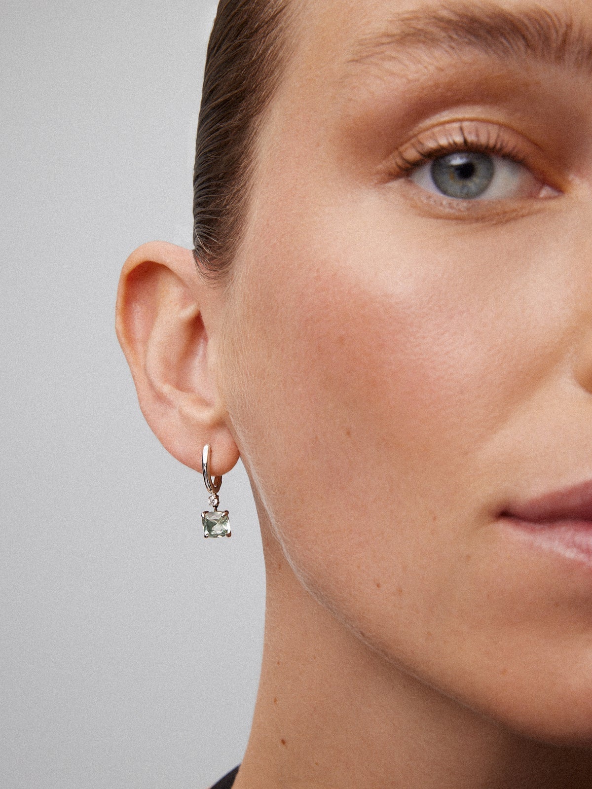 Pendientes aro de plata 925 con amatista verde colgante