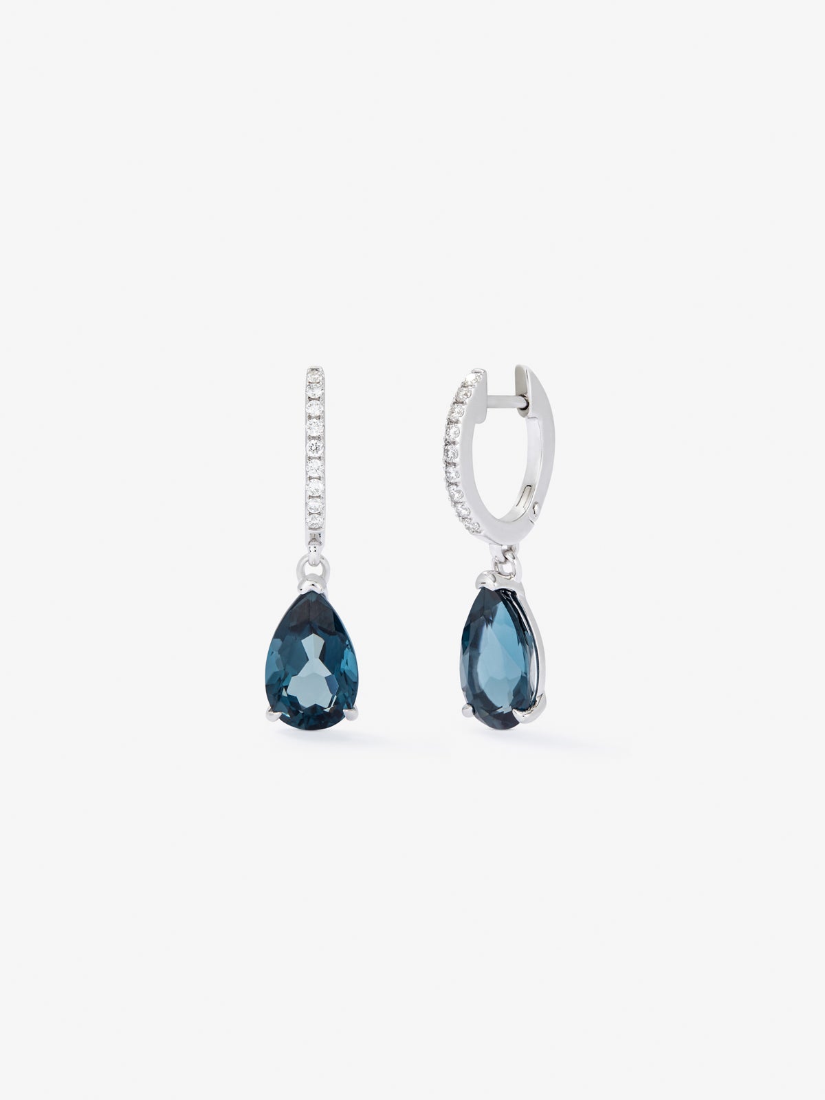 Pendientes de aro con colgante de oro blanco de 18K con topacio y diamante