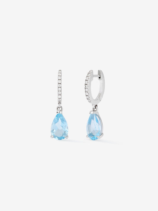 Pendientes de aro con colgante de oro blanco de 18K con topacio y diamante