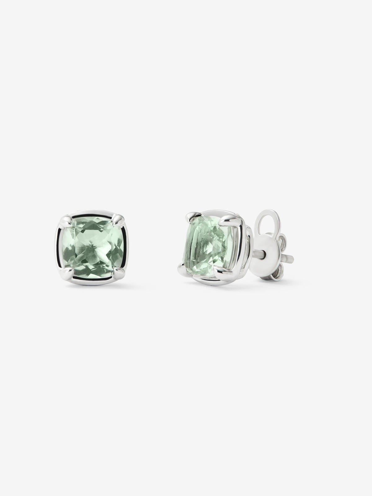 Pendientes de plata 925 con amatistas verdes en talla cushion con un total de 3,3 cts