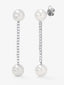 Pendientes colgante largo de oro blanco de 18K con diamante y perla